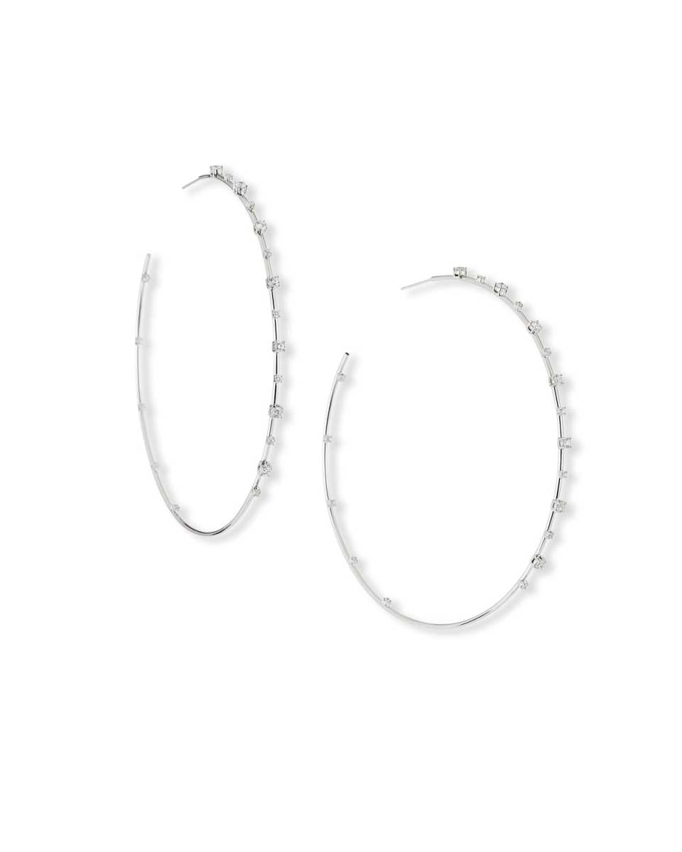 14k White Gold Solo Diamond Hoop Earrings